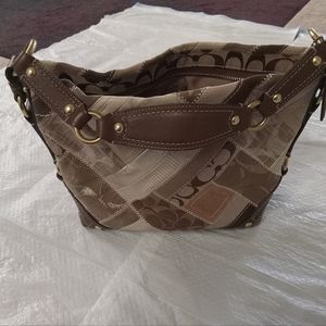 Coach Bag Patchwork Baige/Brown Y2K10 1/2L×5W×9H